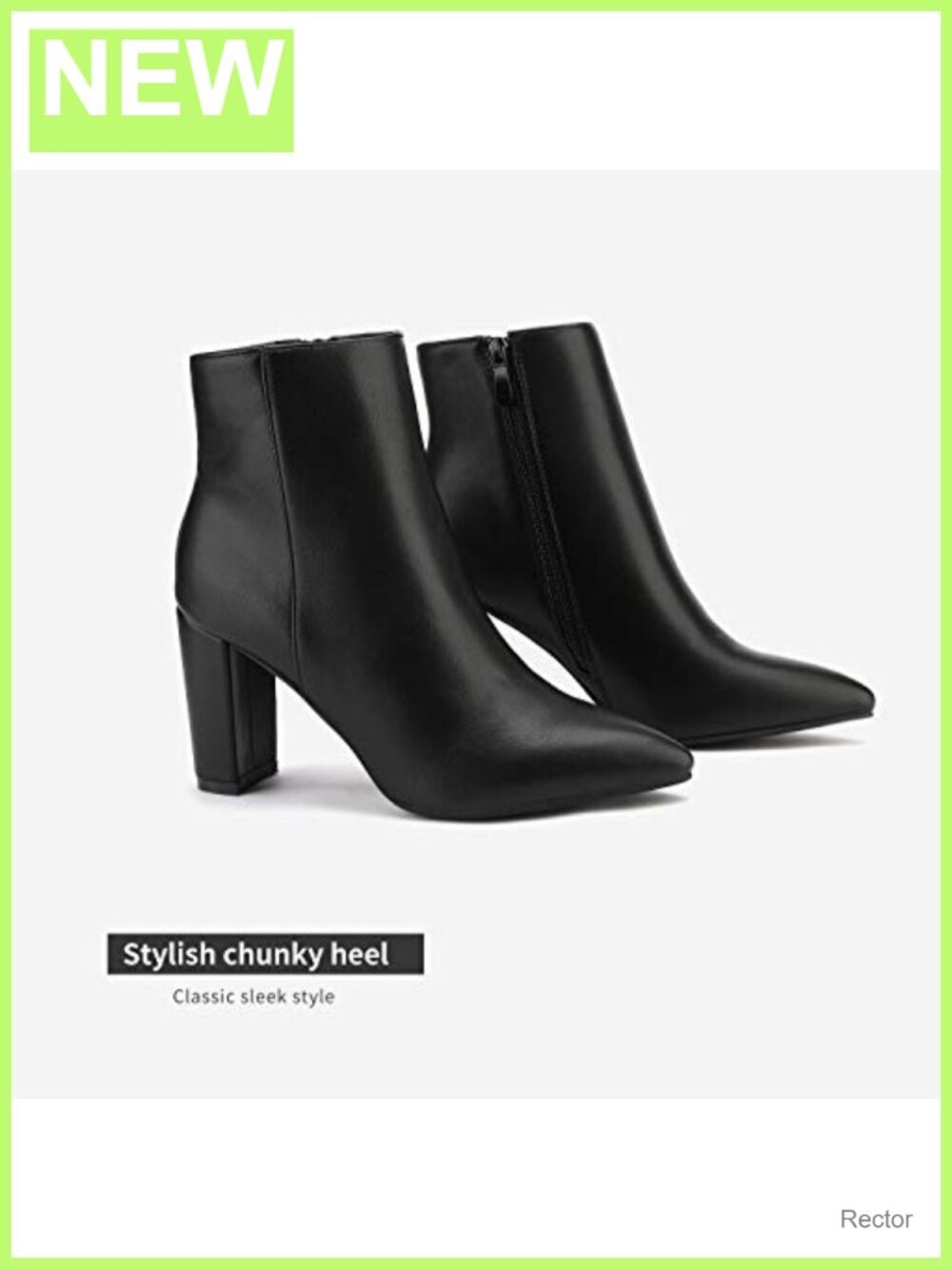 Chunky Heel Ankle Booties Faux Leather Zip Faux Fur Lining - Picture 4 of 6